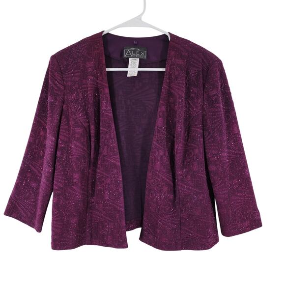 Alex Evenings Jackets & Blazers - Alex Evenings Jacket Womens 14P Purple Sparkling Open Front Party Lightweight